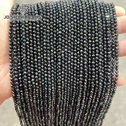 2 3 4mm Natural Faceted Black Spinel Shiny Semi-Precious Stone Round Loose Bead For Jewelry Making Bracelet Necklace Accessory