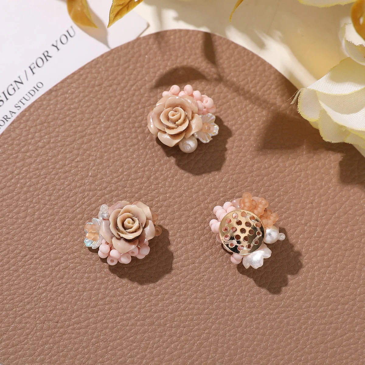 Flower Clog Charms 1 Pc Original Shell Pink Rose Woven Flower Cluster Healing Ethereal Clear Jelly Resin Korean  Shoe Accessory