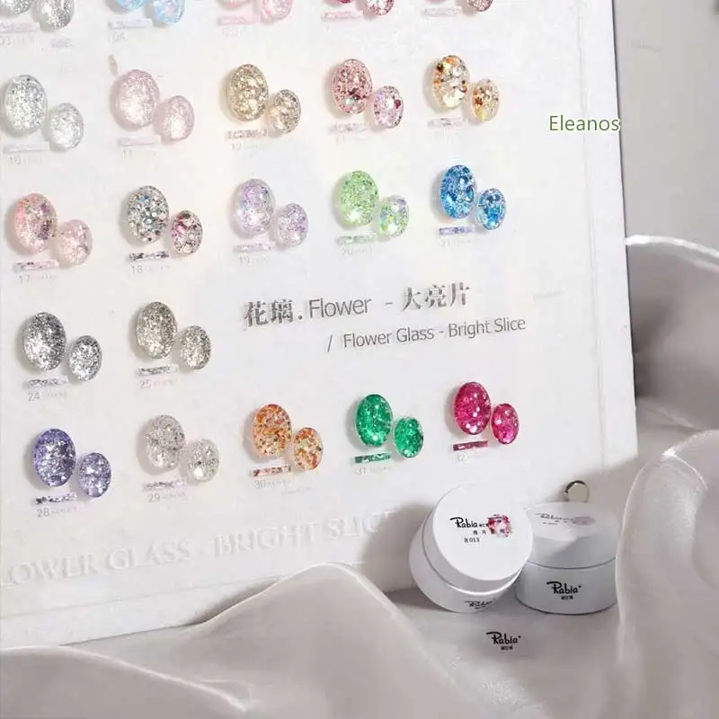 Eleanuos 32 قطعة تألق الترتر بريق هلام طلاء الأظافر مجموعة مع بطاقة اللون لصالون الأظافر نقع قبالة الأشعة فوق البنفسجية هلام مسمار الفن الديكور