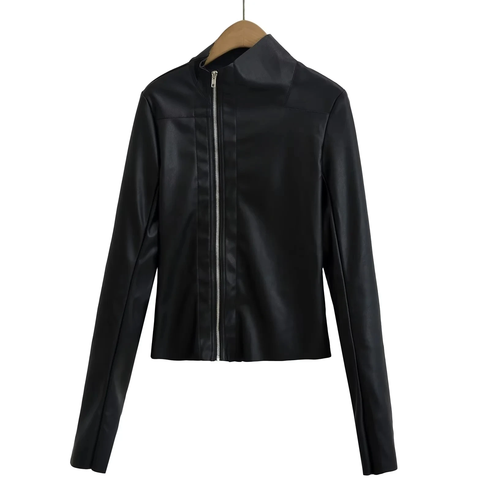 الرجعية الأمريكية Bla سليم صالح سستة مطاطا بولي Leather الجلود Jaet المرأة تنوعا ort ملابس خارجية مع المتوترة s #1