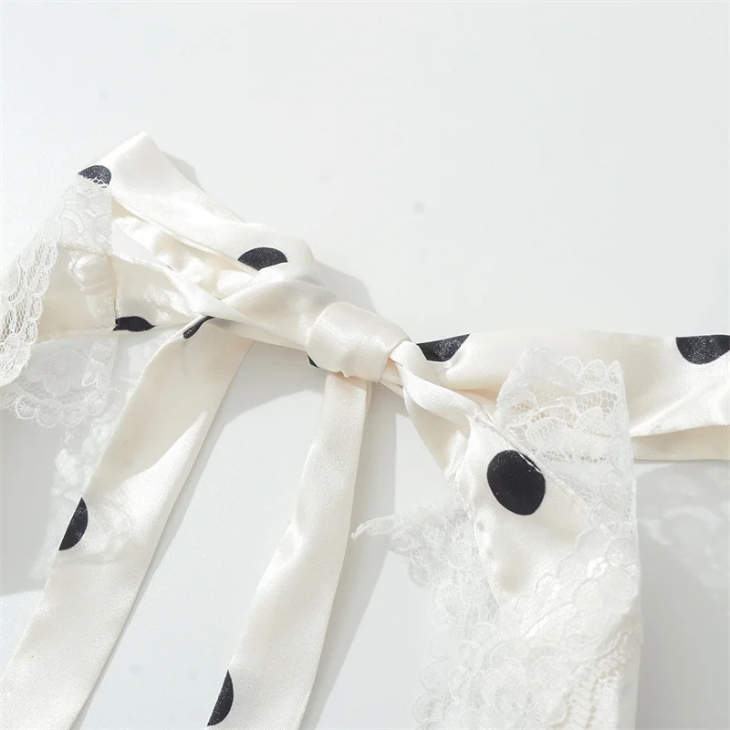 KEYANKETIAN 2025 Summer New French Style Lace  Decoration V-Neck Polka Dots Print Mini Dress Women's Backless Halter Satin Dress