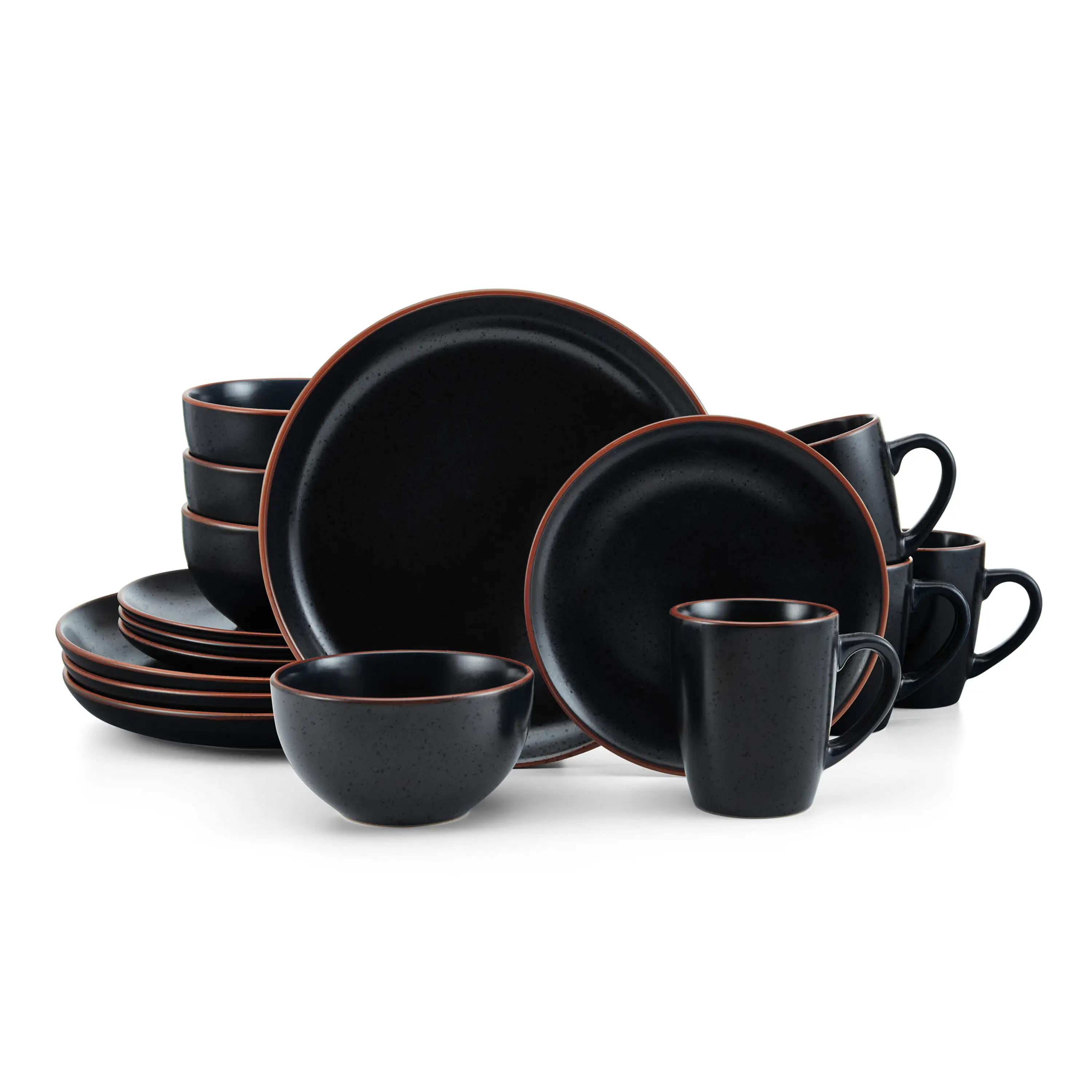

Black Stoneware Dinnerware Set of 16 Pieces