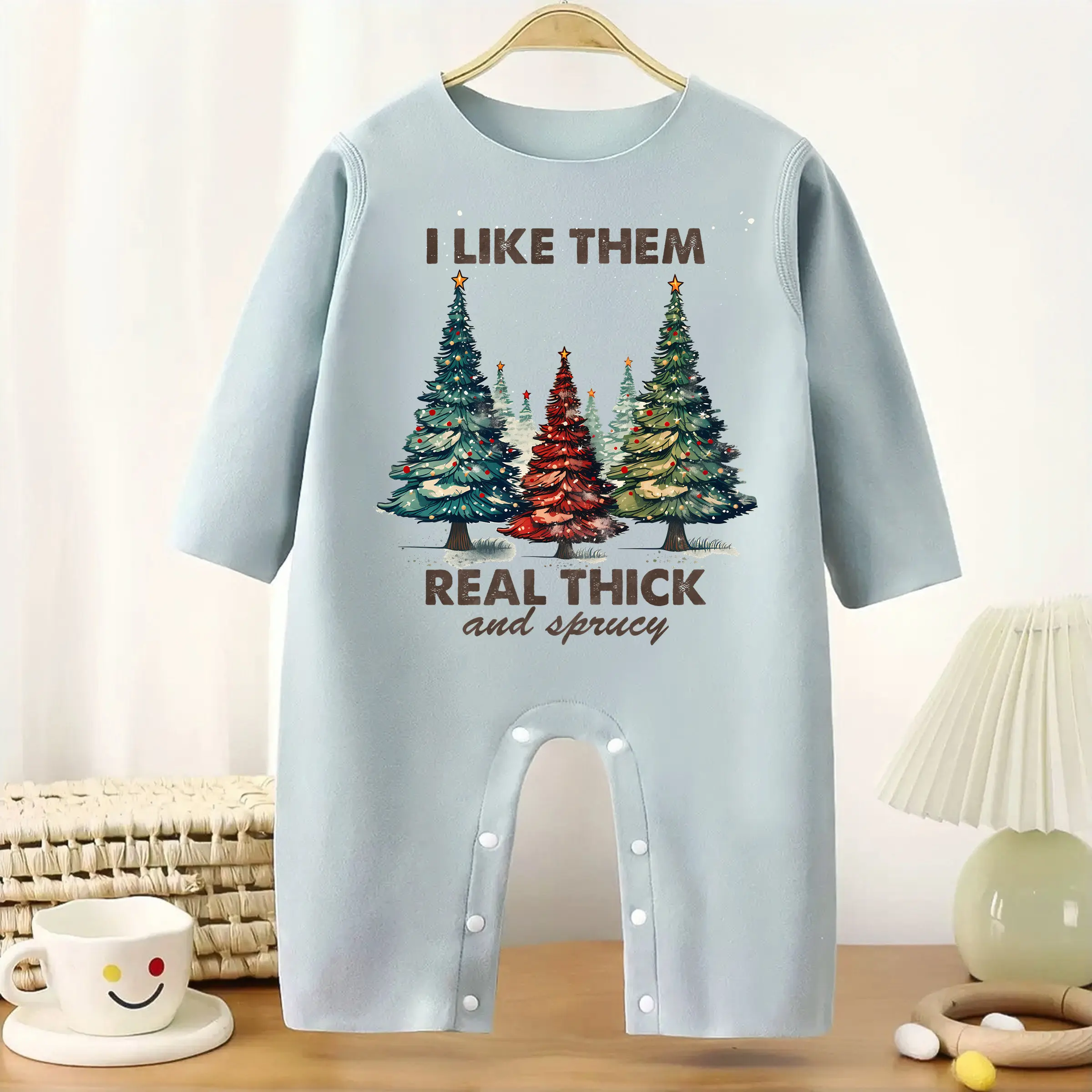 

First Christmas Christmas Tree MINISO Baby Thickened Jumpsuit Infant Longsleeve Creeper Keep Warm for Height 60-90CM Baby Cloth