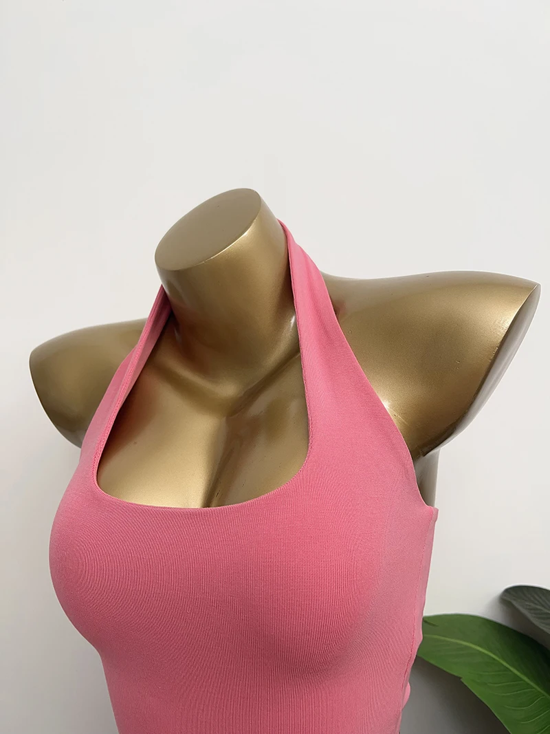 Sexy Versatile Backless Neck Hanging Vest Women's Slim Fit Short Inner Wear T-Shirt Trendy Top Commute Style  Color