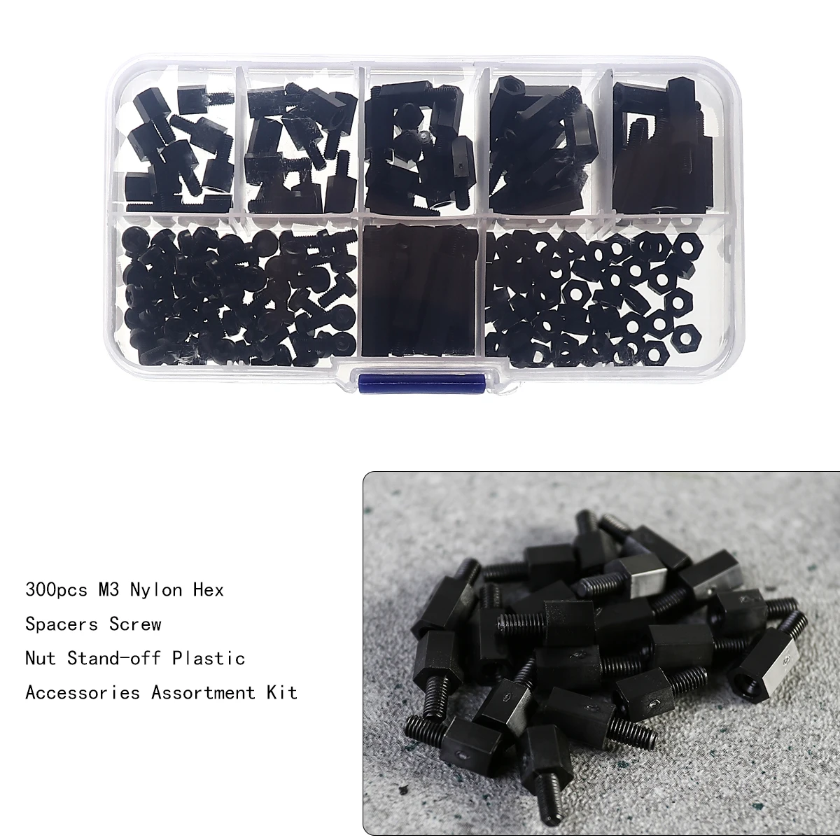 

300 Pcs Nylon Plastic Screw Set Assorted Screws Spacer Spacers Nut Pack