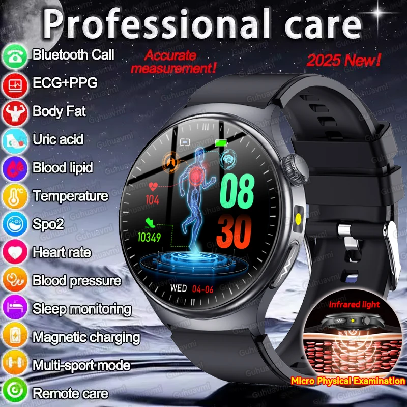2025new análise de saúde cardíaca relógio inteligente ácido úrico pressão arterial oxigênio relógio ecg + ppg relógio bluetooth chamada smartwatch masculino senhora