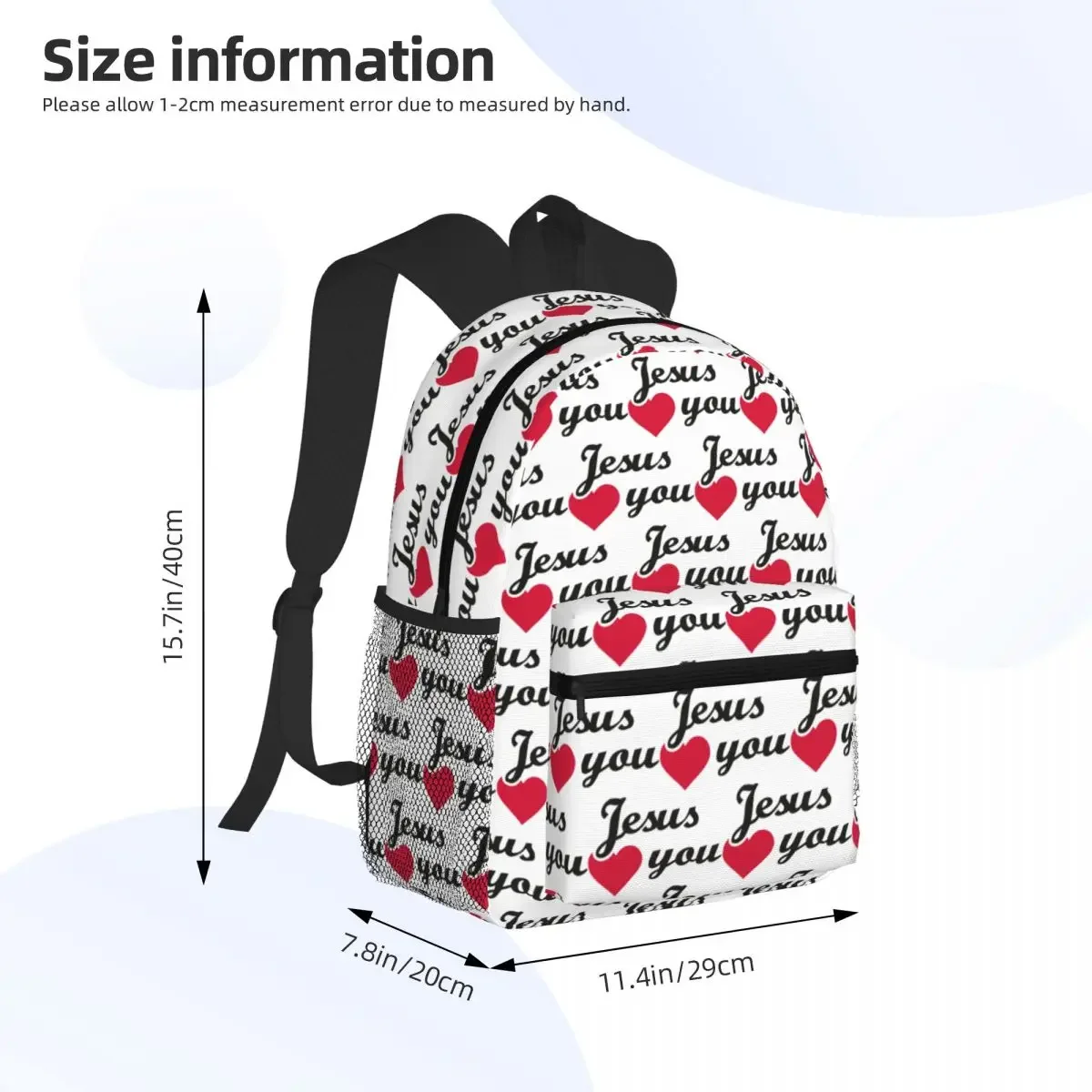 I Love Jesus Student Backpack School Bag Hiking Travel Daypack for Boys Girls Fashion Bookbag Shoulder Bags