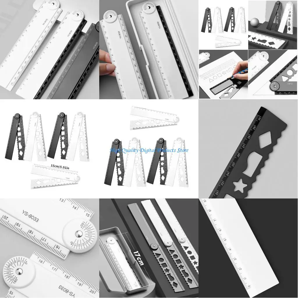 

U2JE Multipacks Collapsible Black White Scale Ruler Safety Rounded Edges Compact Storage for Classroom Office Use