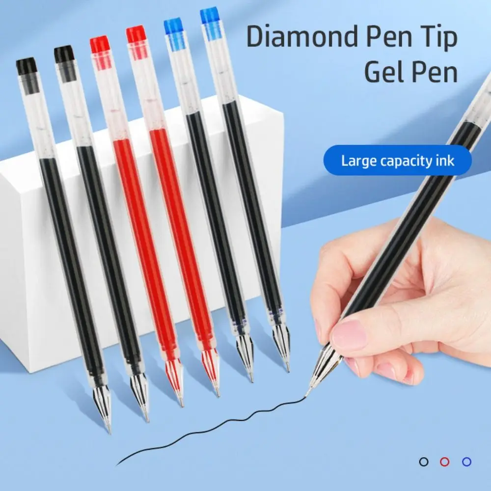 10PCS/Set Quick-drying Gel Pen Press Type 0.38mm Diamond Tip Ballpoint Pen Black/Blue/Red Ink Writing Tool Stationery
