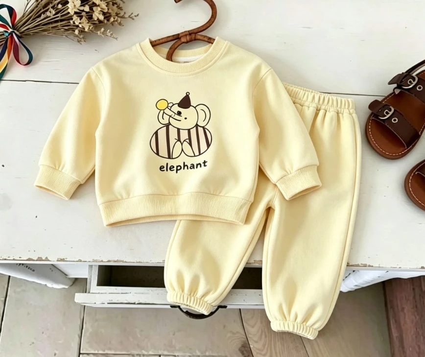 Kids Autumn Sweatshirt Two Piece Set Kid Cartoon Elephant Bird Ice Cream Print Crew Neck Pullover Pants Baby Boys Girls Costume