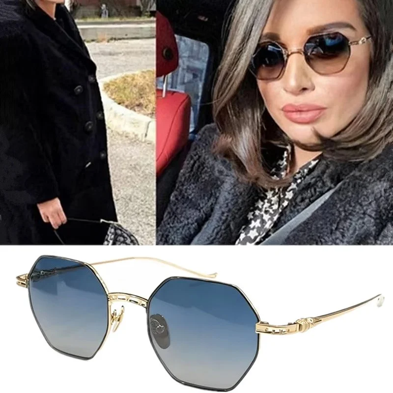 Unisex Octagonal Geometric Sunglasses For Men Women Retro Punk Luxury Metal Hollow Bridge Frame Gradient Lens UV400 Protection O