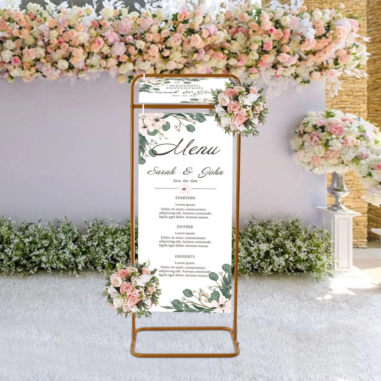 

4.9FT Gold Wedding Sign Stand Reception Welcome Poster Rack Photos Display Shelf