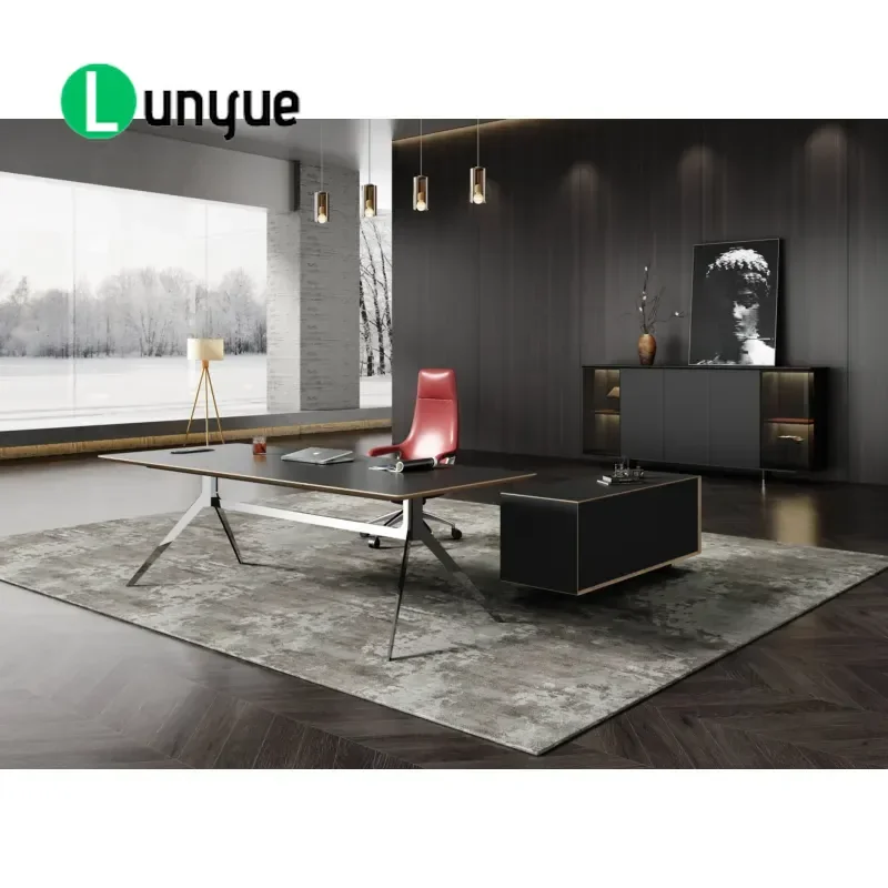 Modern Luxury Executive Desk Stainless Steel Marine Grade Plywood Customizable Size Logo Commercial Computer Desk For Office