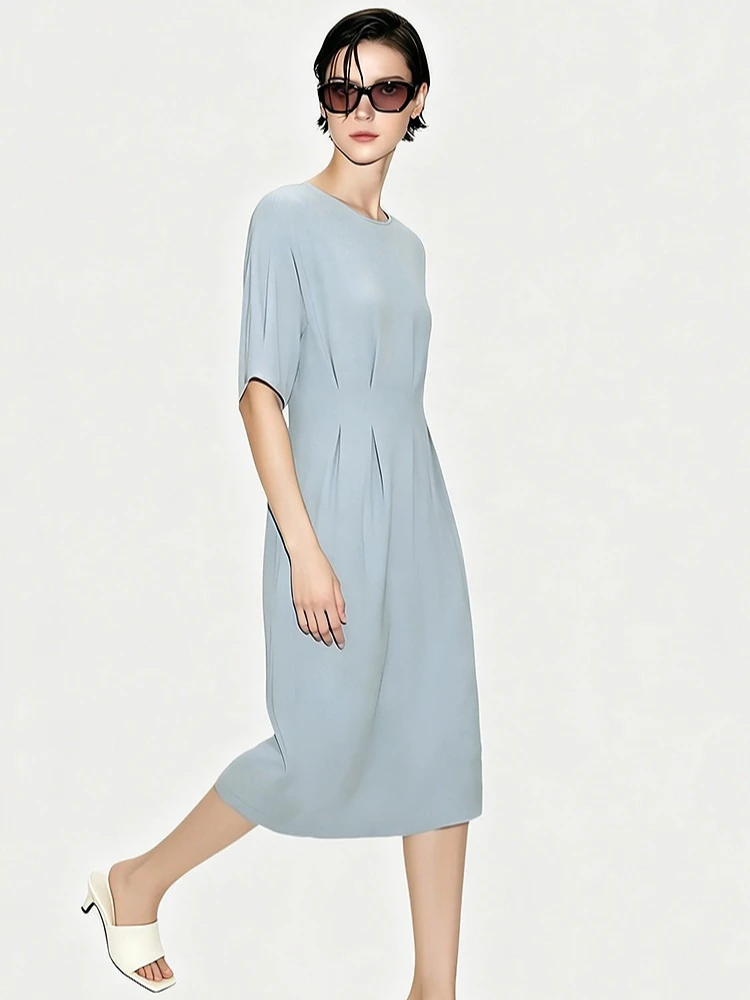 

Amii Midi Dress Woman 2026 Summer New Round Neck Short Sleeve Dolman Elegant Office Fitted Waist Women's Casual Dresses 12622176