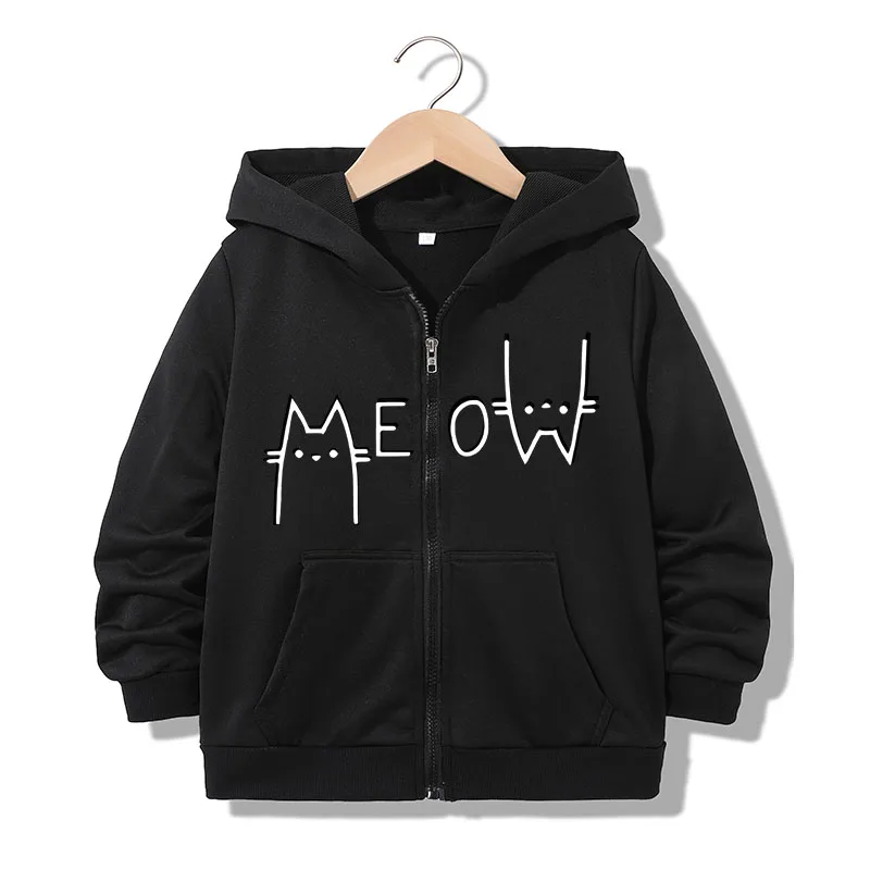 

Cute Meow Cat Meme Zipper Hoodie Funny Casual Letter Hoodies Jackets Boys Girls Y2k Zip Up Sweatshirt Spring Autumn Hoodies