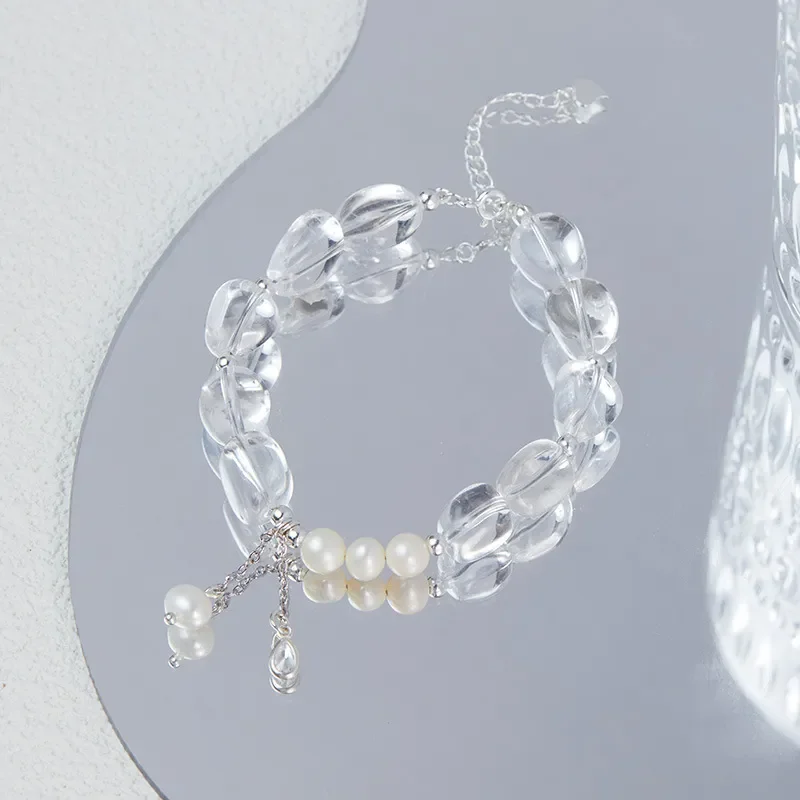 Natural freshwater pearl white crystal bracelet women's S925 sterling silver ins niche exquisite high sense gift for