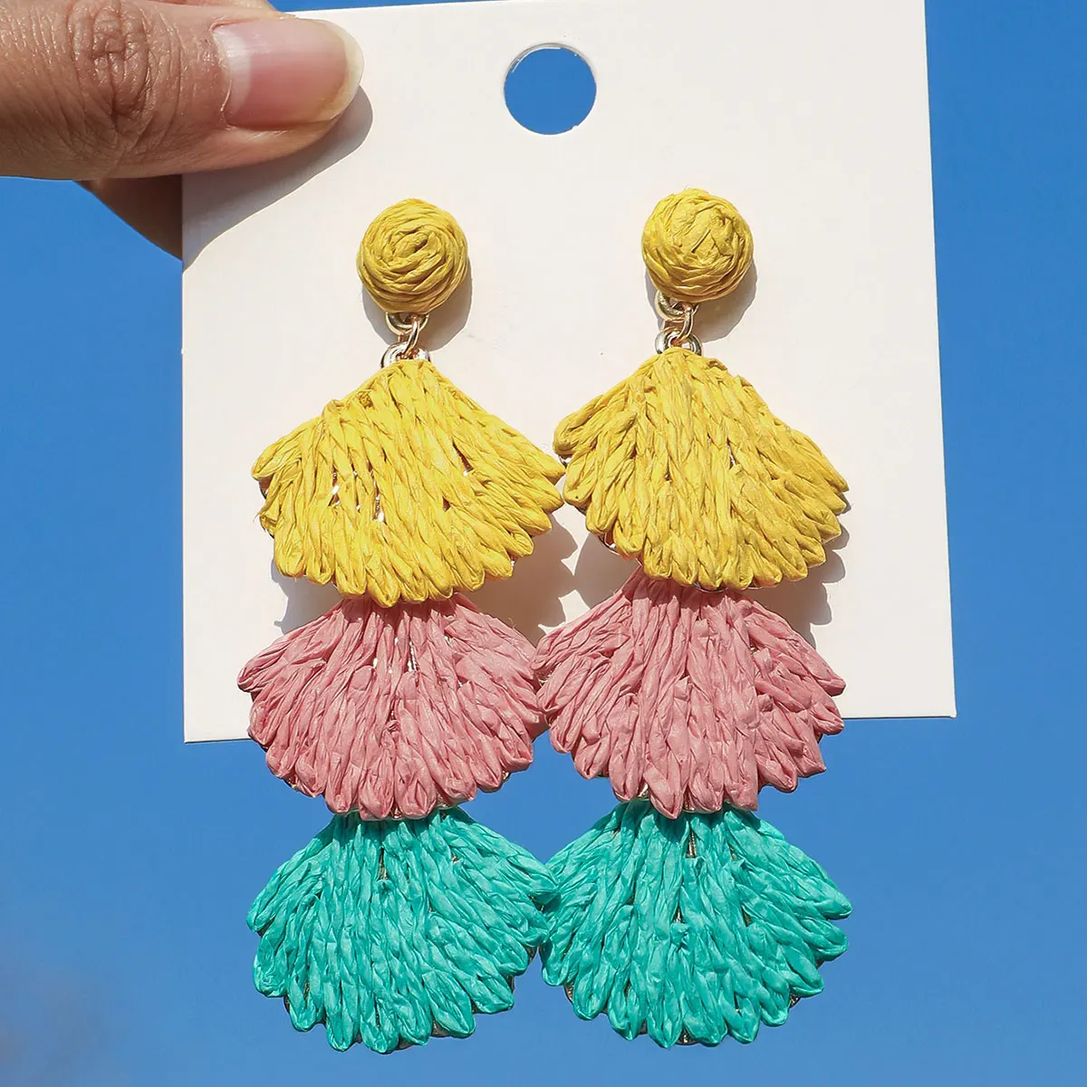 Trendige handgemachte Bast Muschel lange hängende Ohrringe für Frauen Mädchen Sommer Strand Rattan stricken Tropfen Ohrringe Boho Schmuck Geschenke