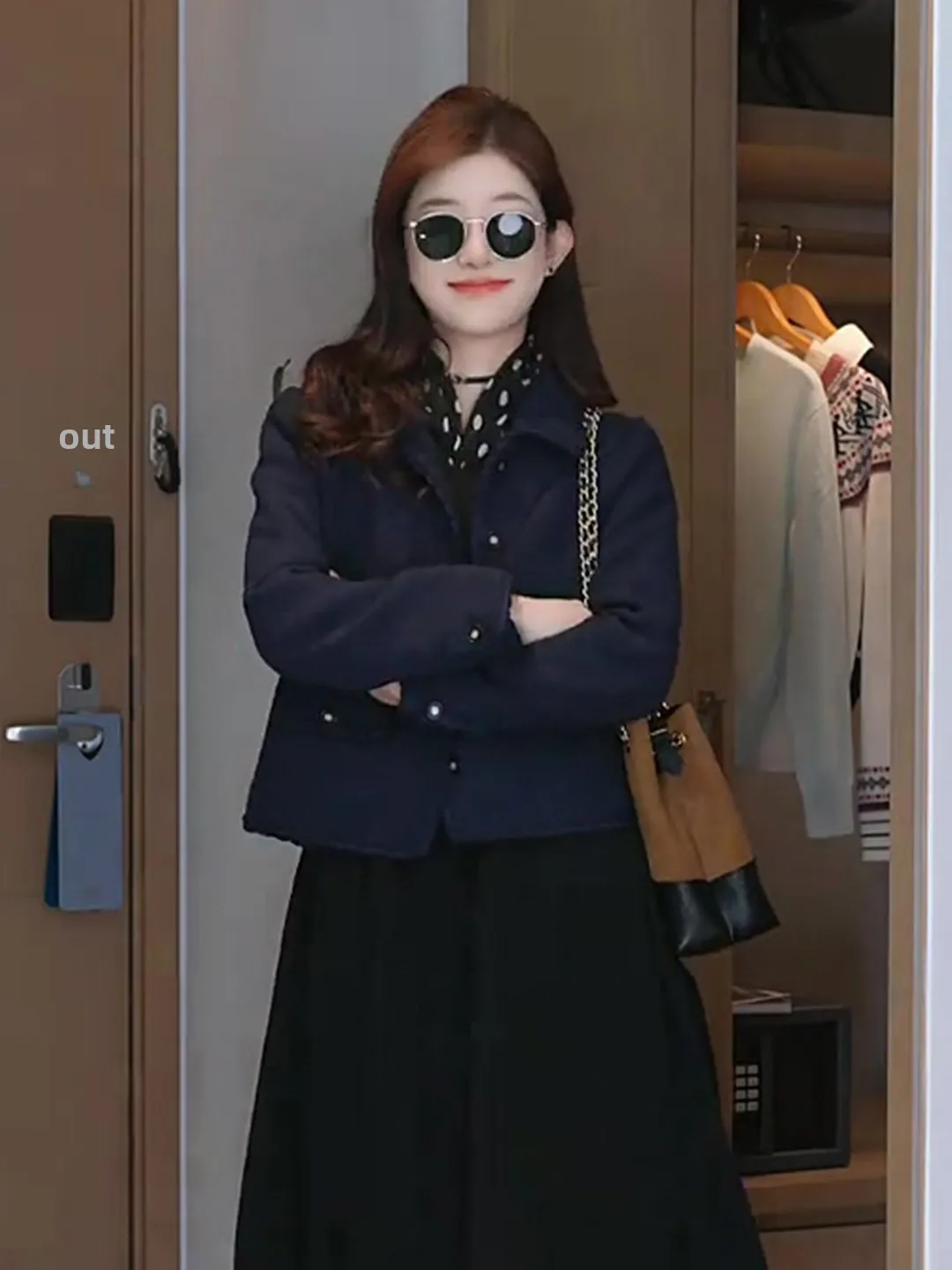 

Donna Women's Autumn Winter Ele Dry Cleaned k Blue Small Fraance Sle Jaet High nce Collar Top