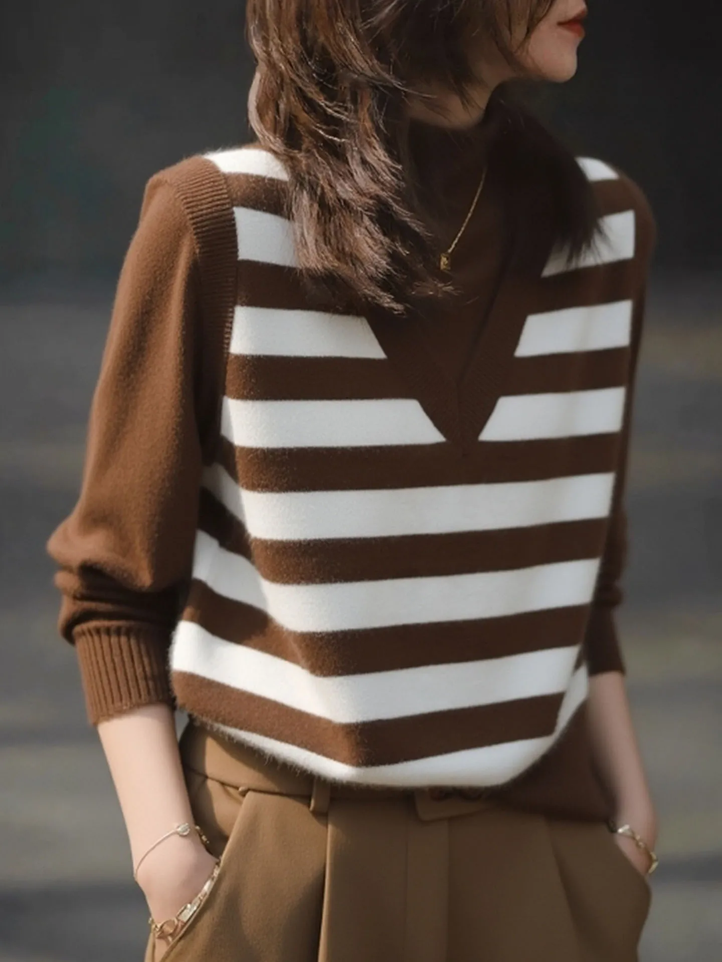 Ele مخطط اللون Blo Camere تريكو طويل Sve المرأة لينة مريحة تصميم الشتاء Faionable الكورية Sle الأعلى