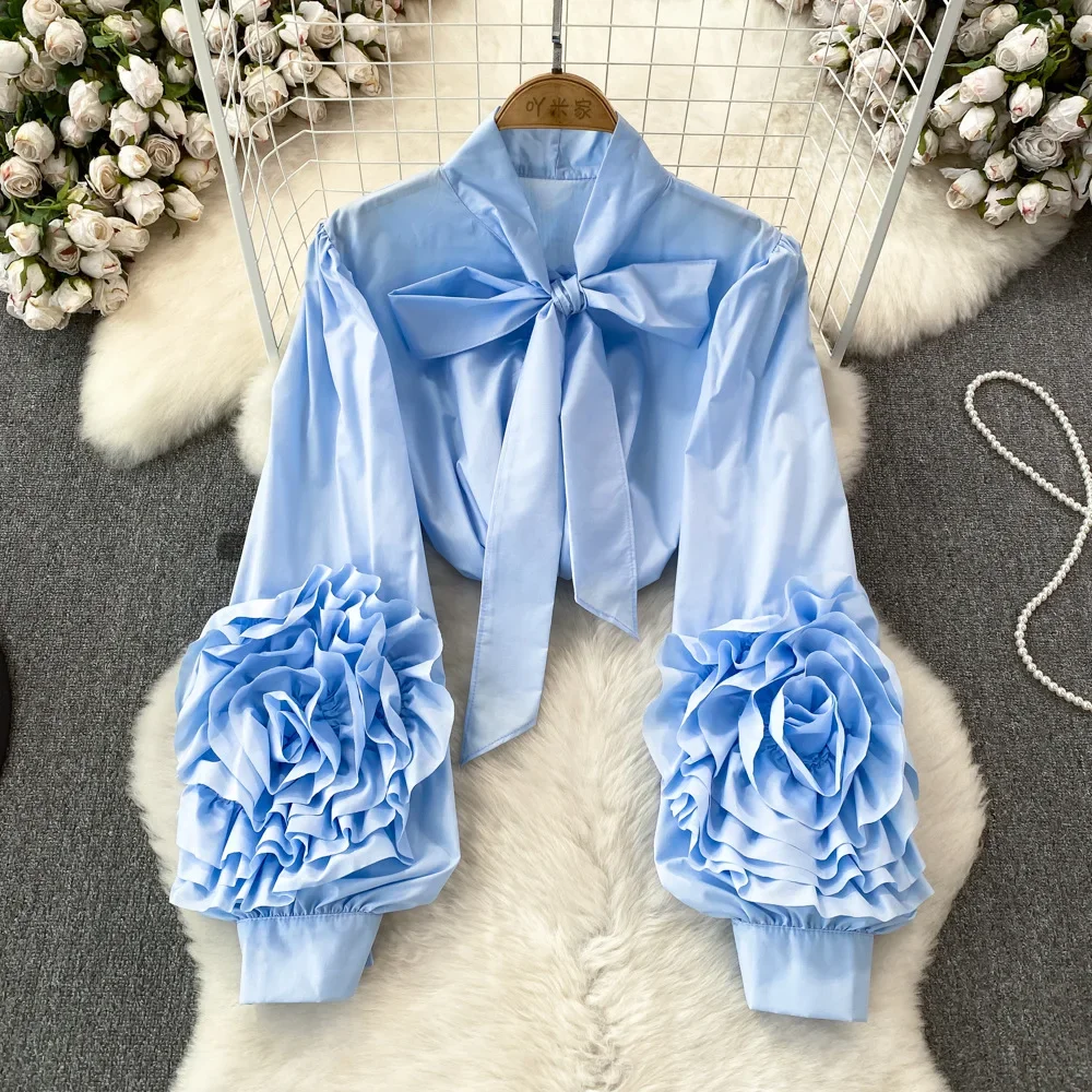 

New Fashion Three-dimensional Flower Long-sleeved Shirt Women's Casual Design Sense Versatile Loose and Thin Single-breasted Top