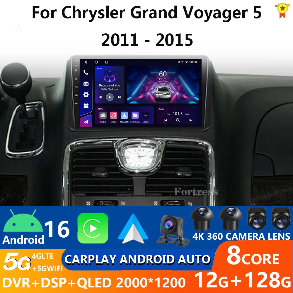 Per Chrysler Grand Voyager 5 2011 - 2015 Per Dodge Grand Caravan 2009 - 2020 Android 16 Autoradio Lettore Multimediale GPS carplay