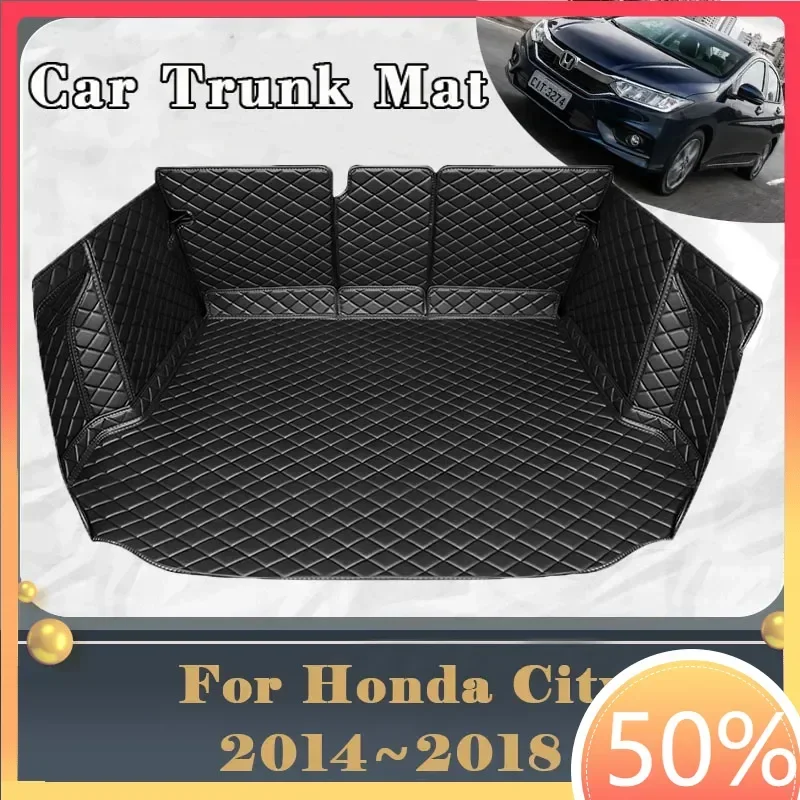 Car Trunk Mat For Honda City GM4 5 6 8 9 2014 2015 2016 2017 2018 Dirt-resistant Fully Trunk Mat Rear Cargo Tray Car Accessories