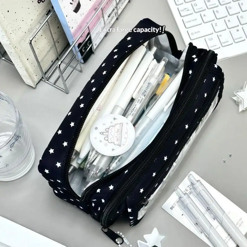 1Pcs Kawaii Piano Print Pencil Case Large Capacity Pen Pouch Clear Window Multi Layer Organizer for Students School Supplies