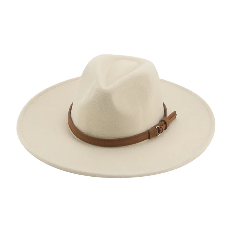 Gorra de fieltro de ala grande, sombrero vaquero occidental de ala ancha de Panamá, sombrero de copa de Color sólido, cinturón, sombrero Fedora de corona alta, nuevo