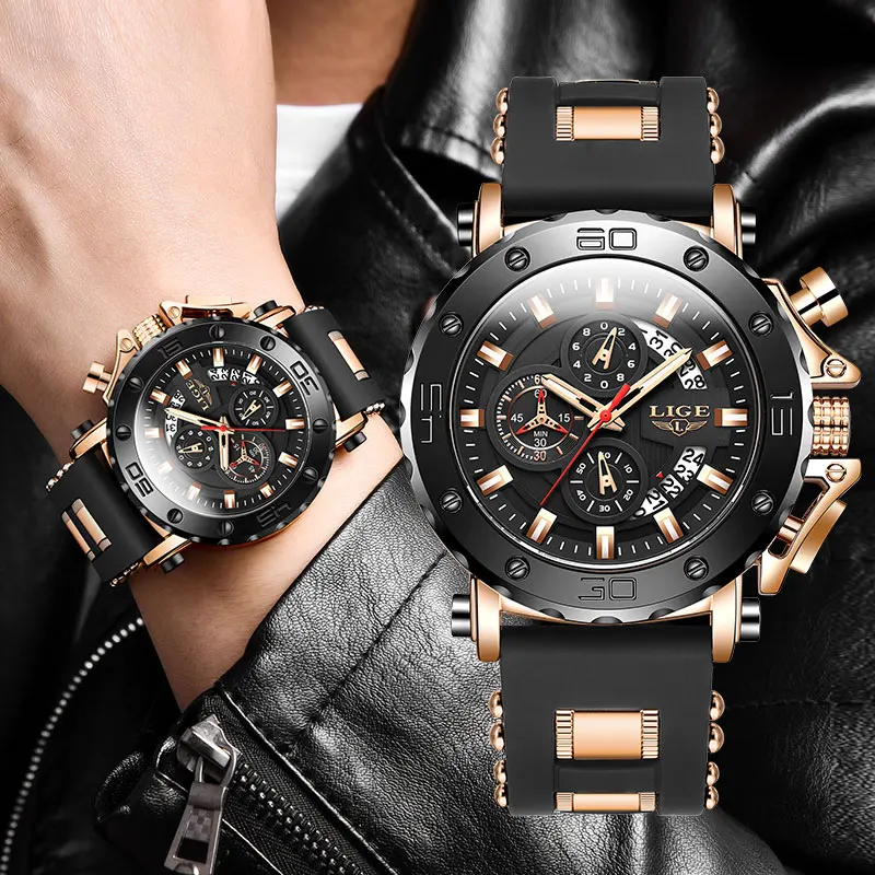 Reloj LIGE 2025 para hombre, marca superior, reloj de cuarzo militar a la moda de lujo, reloj de cuarzo para hombre, cronógrafo deportivo resistente al agua con gel de sílice, reloj Masculino