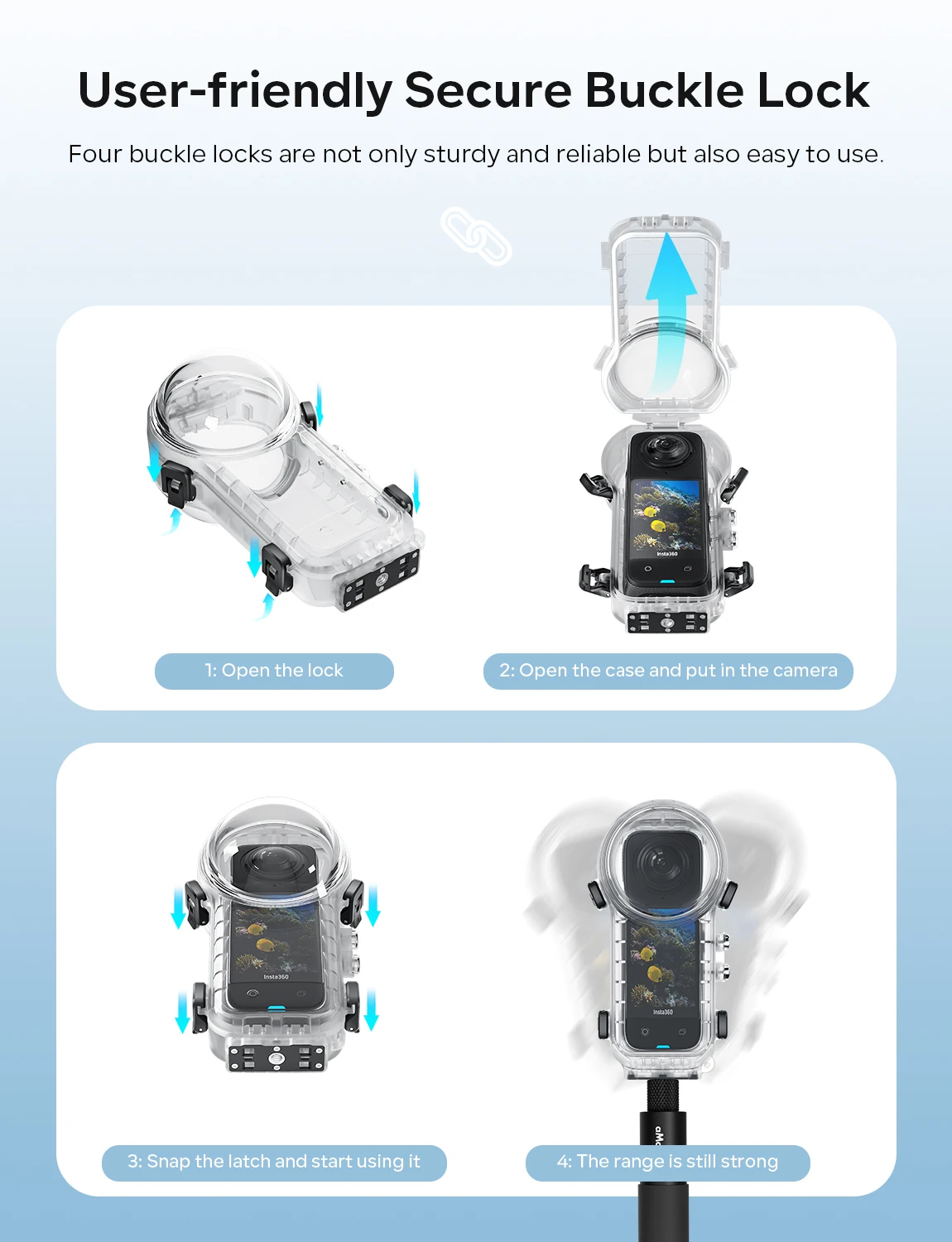 (完売) クイックリリースマウントインビジブルダイビングケース Insta360 X4 アクセサリーアクションカメラ防水ハウジング用