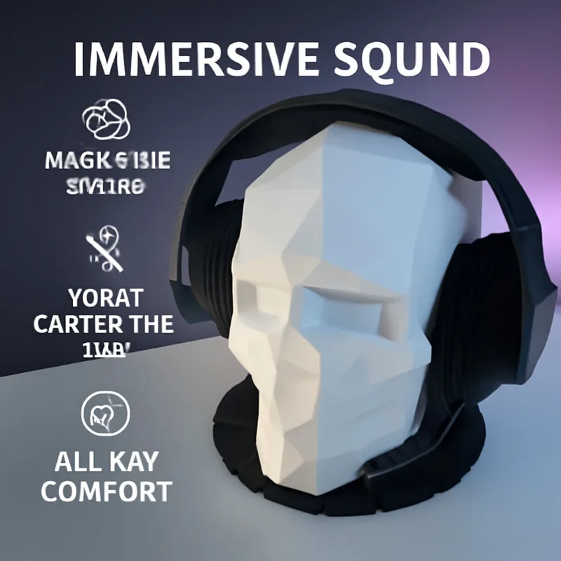 Skull Character Headset Holder Game Head Models Action Figure Toys 3D Printed Headphone Stand Computer Home Desktop Ornament
