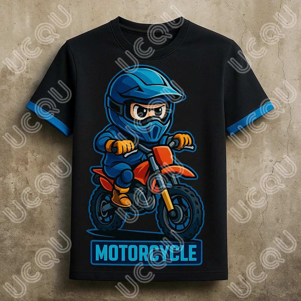 

Men's Casual T-shirt Cartoon Motorcycle Pattern Round Neck Short Sleeve Summer Fashion Trend Loose Top