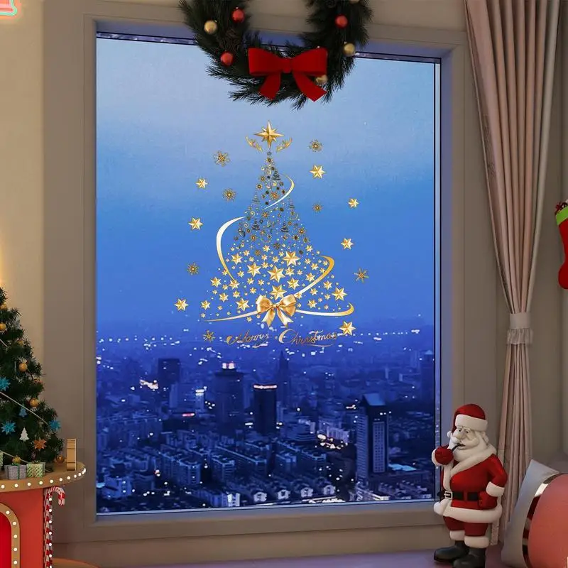 Calcomanía de ventana de árbol de Navidad, pegatinas de ventana de PVC para vacaciones de invierno, pegatinas de ventana de adsorción estática de árbol de Navidad reutilizables