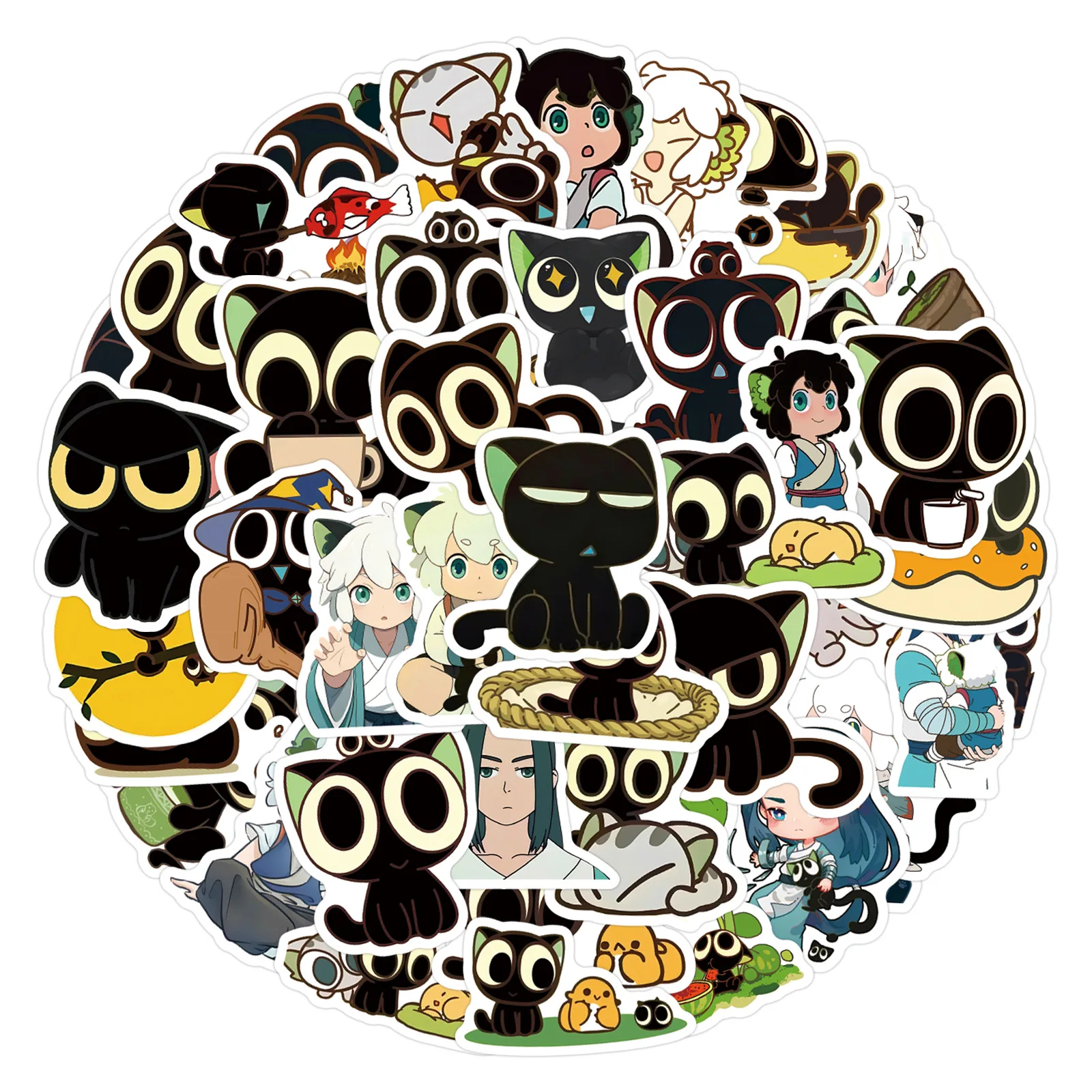 60PCS A Lenda de Hei ‌   Adesivos de desenhos animados bonito pequeno gato preto decalque animação diy crianças brinquedos portátil guitarra carro bicicleta decoração