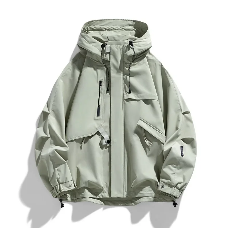 

Waterproof Solid Color Hooded Outwear Outdoor Mountaineering Jacket 2024 Spring Autumn Men's Leisure Everyday Fashion Windproof