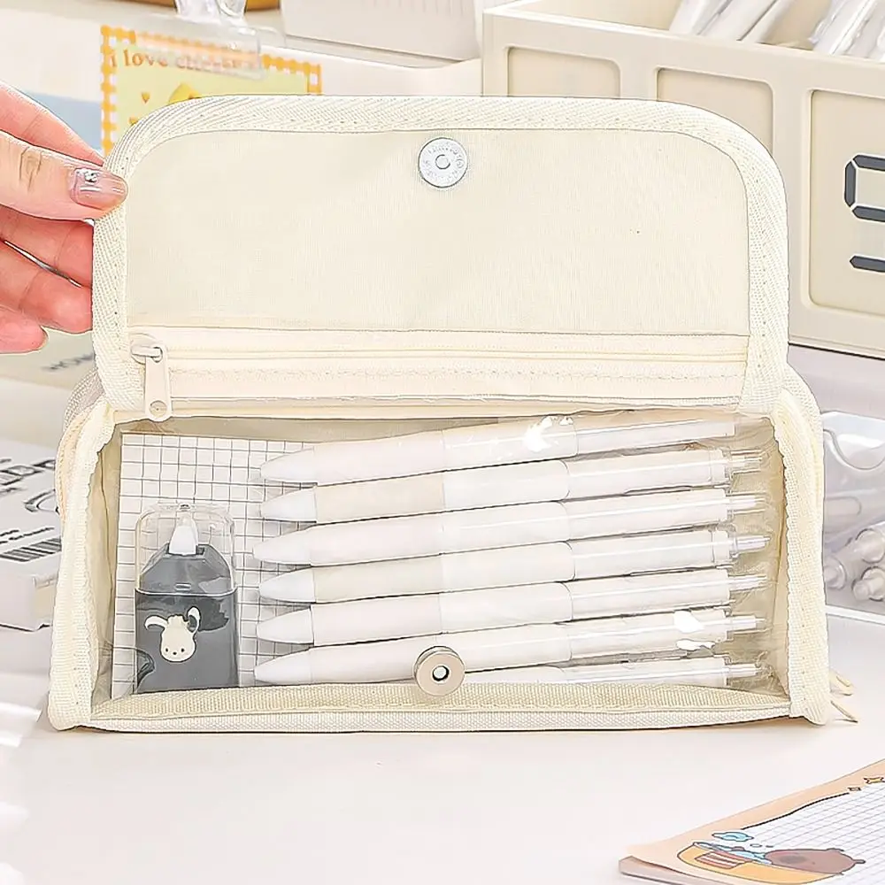 6Layers Pencil Case Transparent Window Pen Slots Stationery Storage Pouch Multi-functional Mesh Pocket Pen Organizer