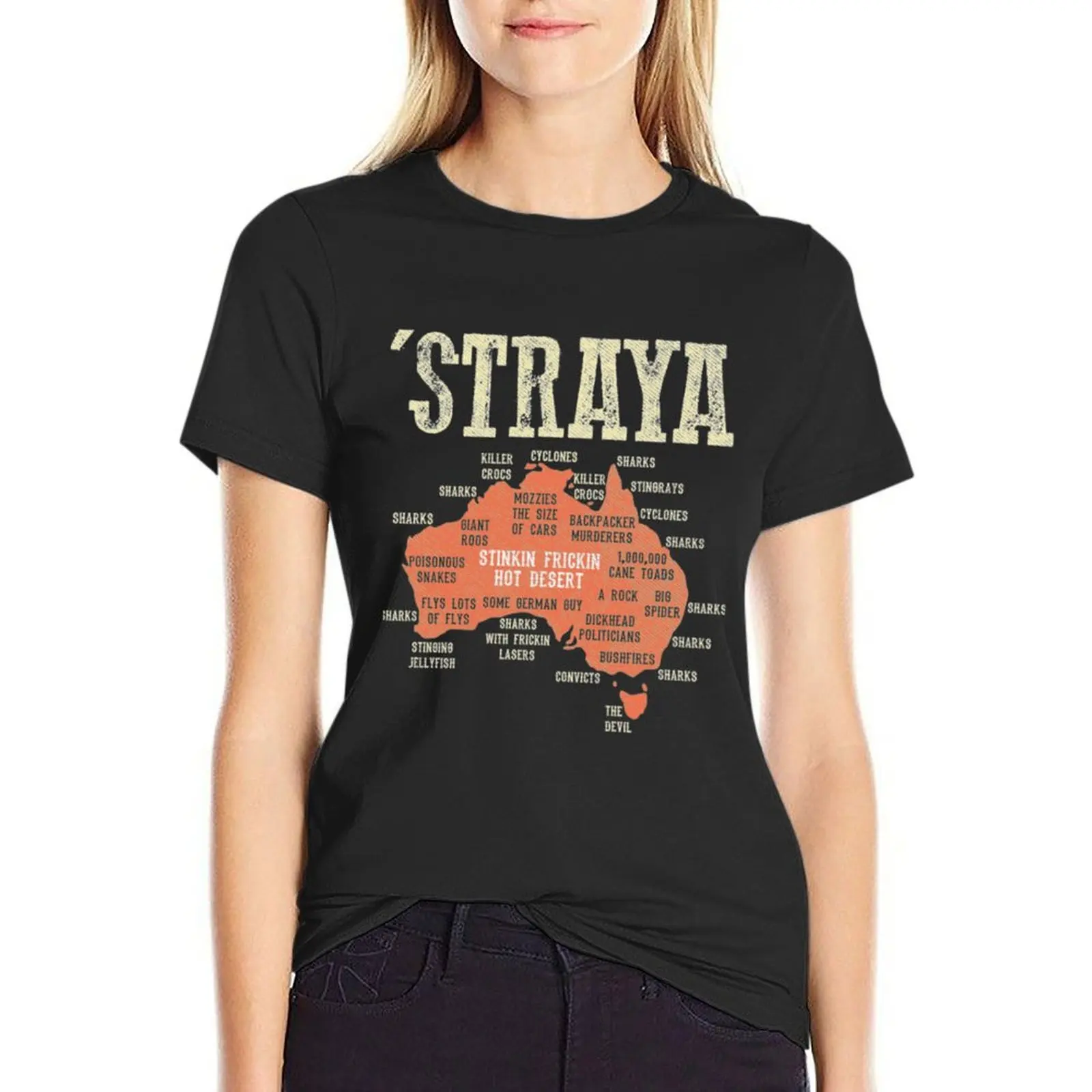 Vintage Aussie Day Straya Australia Map Outback T-Shirt Blouse anime cat shirts for Women