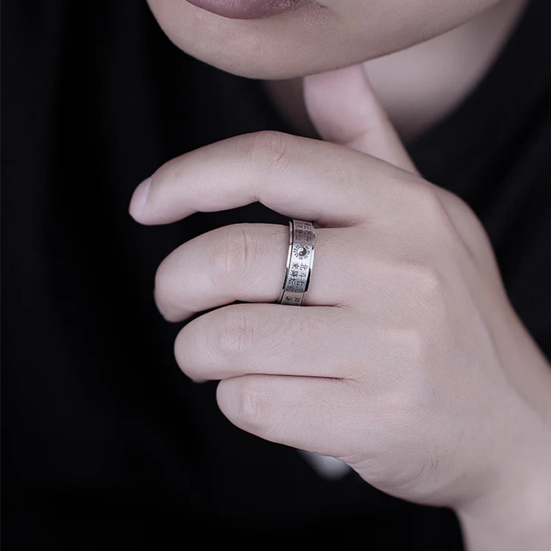 Bagua Rotation Anxiety Relaxation Ring Stainless Steel Free Rotation Fingertip Gyroscope Ring Bohemian Jewelry