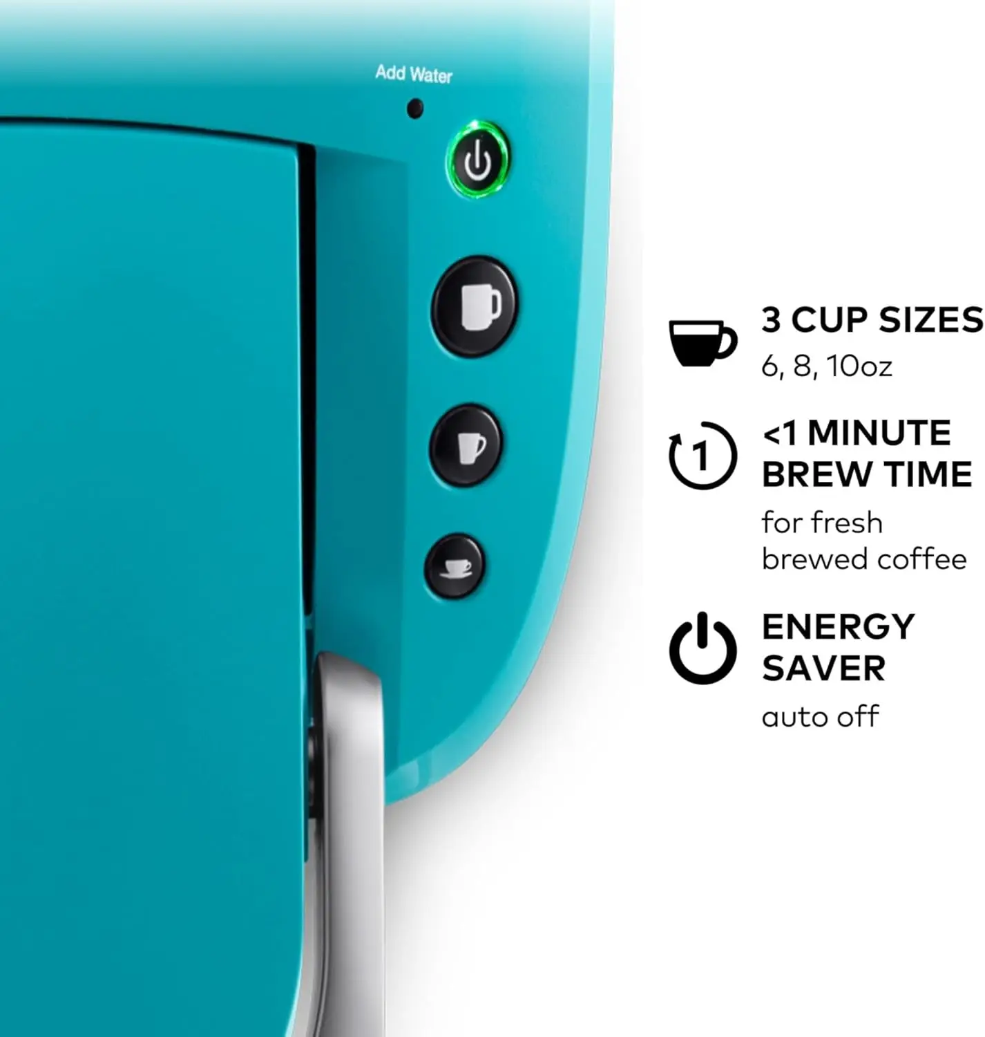 K-Compact Single-Serve K-Cup Pod Coffee Maker, with 3 Brew Sizes, Smart Start Feature, 36oz Removable Reservoir, Turquoise