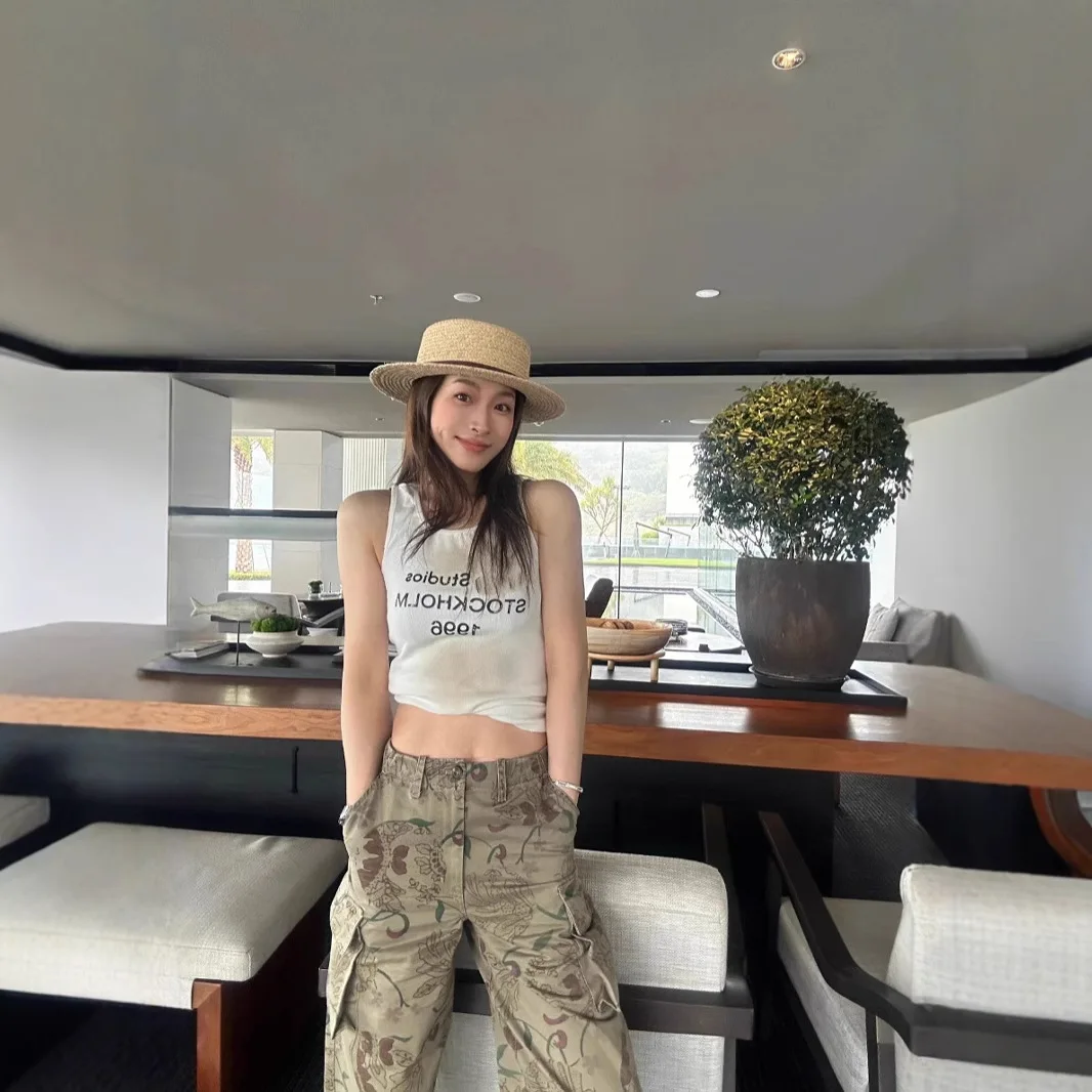 

Женская модная одежда для взрослых по индивидуальному заказу, потертый жилет с принтом букв в стиле ретро, повседневная повседневная одежда, топ