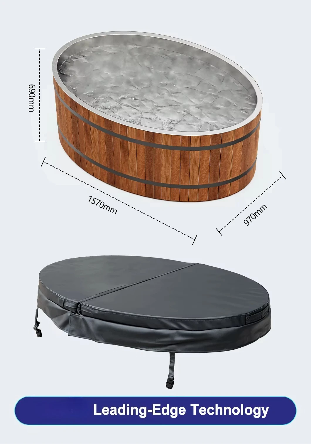 Syochi Outdoor Sequoia Wood 304 Stainless Steel Lined SPA Hot Tub for Cold Plunge