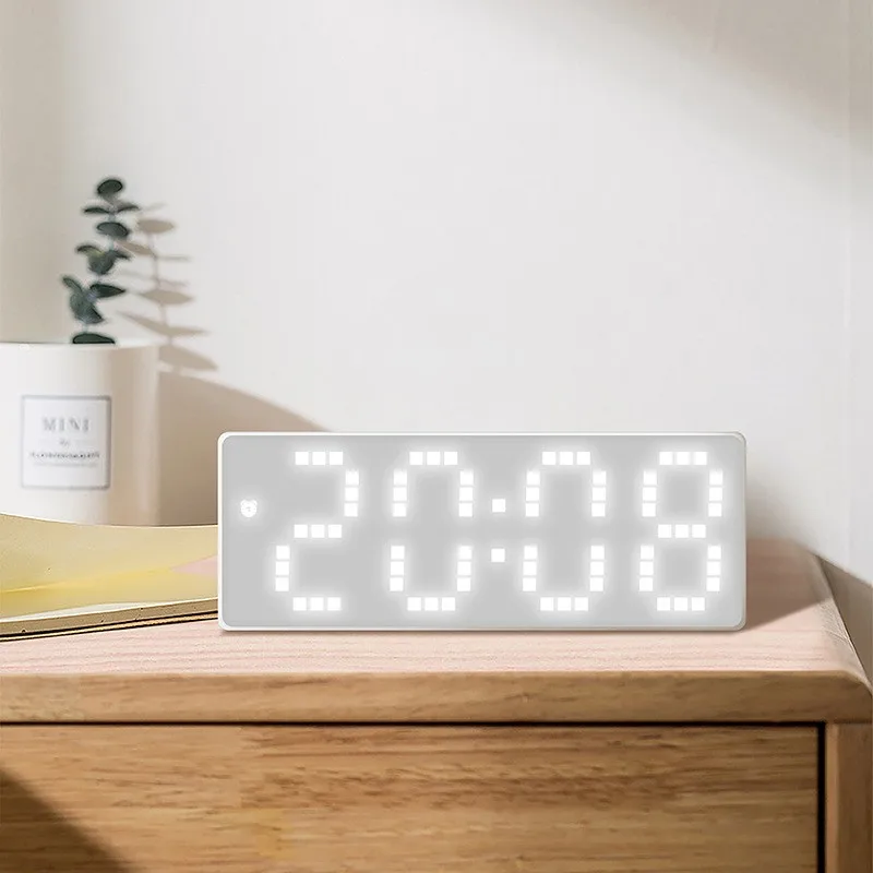 White-faced Alarm Clock  Digital  Electronics LED Colorful Light   Living Room  Decoration  Student Desk Clocks Date Temperature