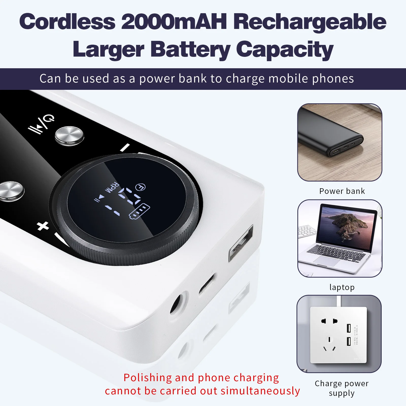 ディスプレイ付き電動ネイルサンダー,プロ仕様の充電式ネイルサンダー,アクリルジェル用,45000rpm