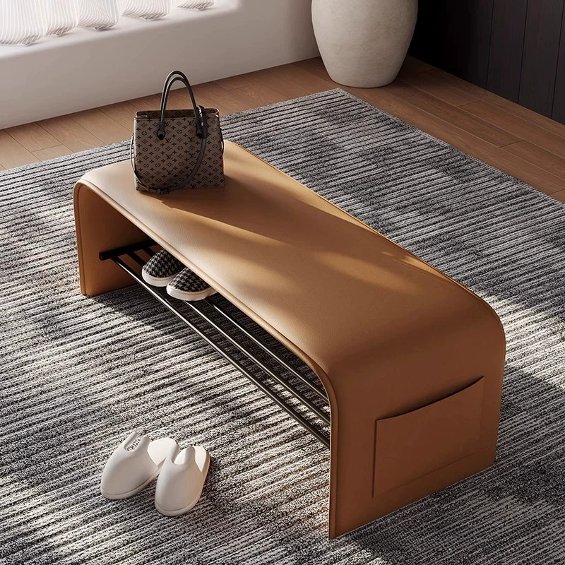 2-in-1 Shoe Changing Stool with Storage Multipurpose Entryway Bench for Bedroom Simple Bedside Seat Compact Shoe Rack for Home