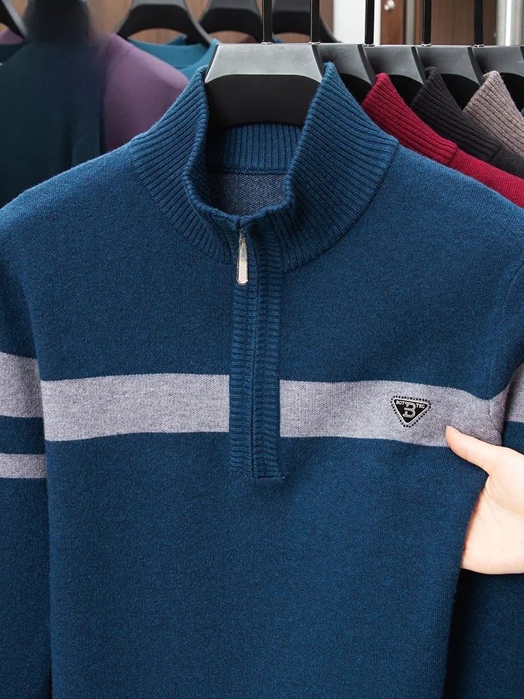 

Rn мужской теплый повседневный вязаный свитер на молнии Ne Thiened, зимний топ для отдыха, мягкий полиэстер, длинный свеч