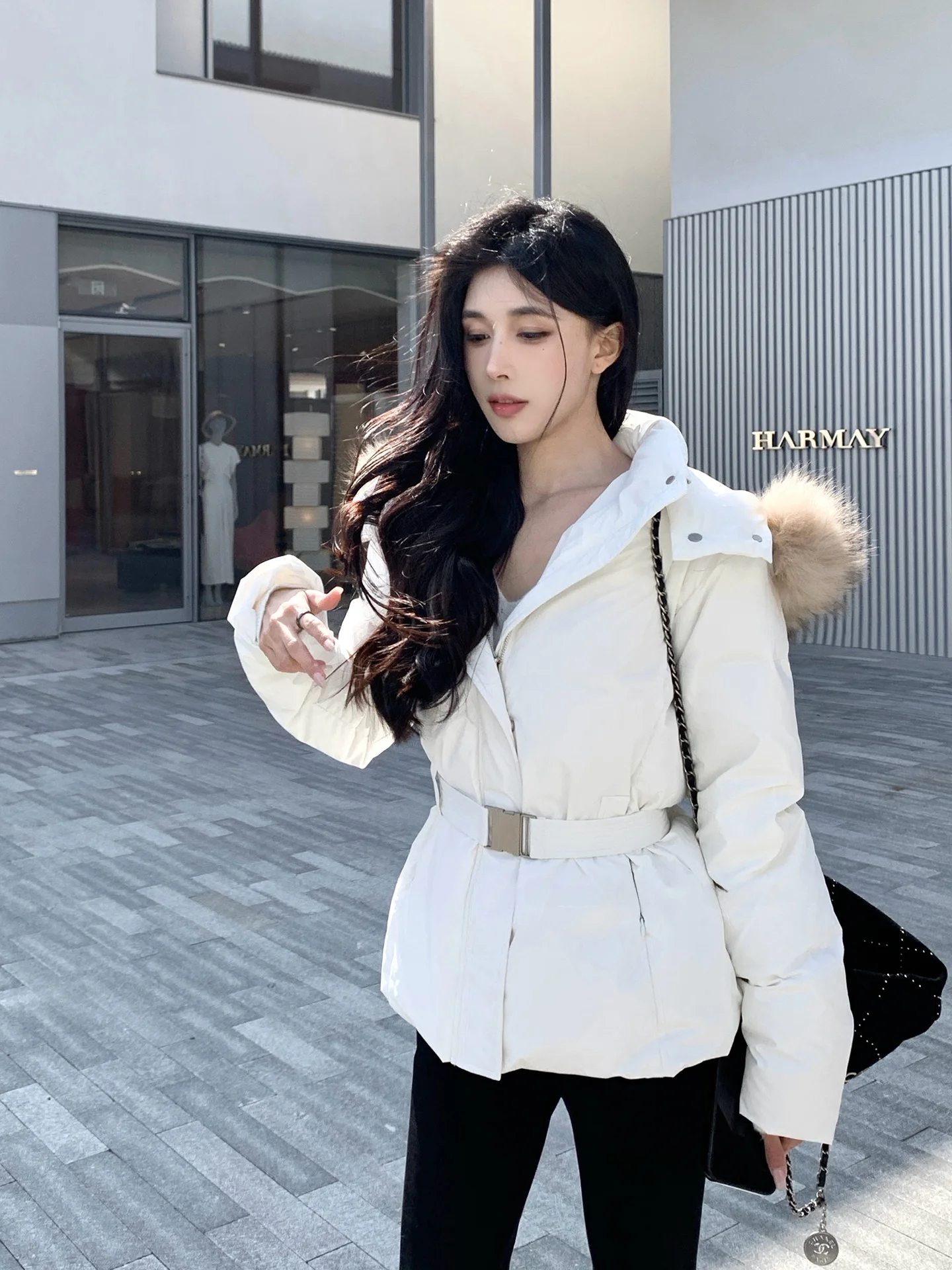 

Detachable Hooded Du down Jaet Waist-Cinching Belted White Outerwear Coat Casual Sle Regular Fit Eco-friendly Material