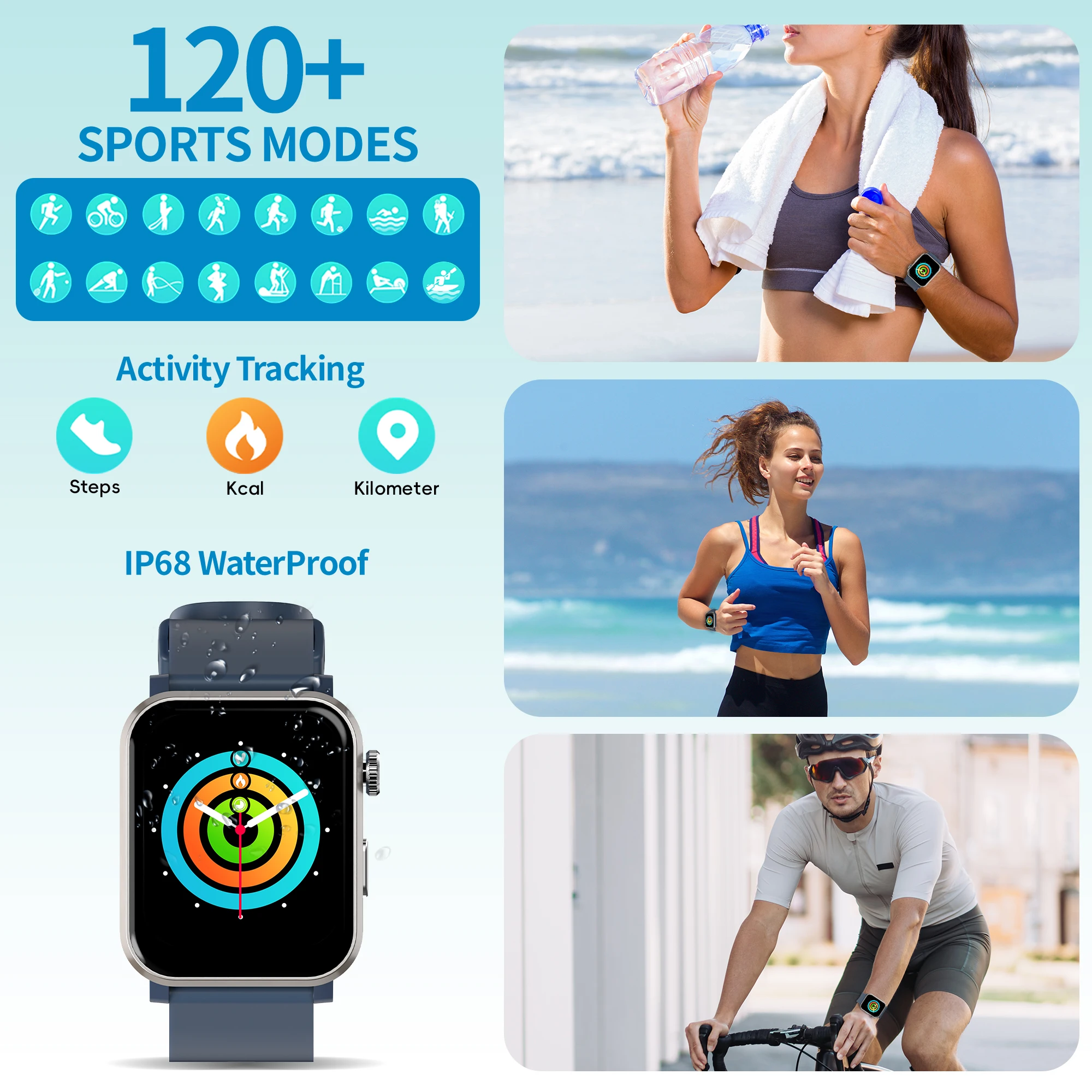 EZON Smartwatch S7, Male, Female, 1.83 inches, 120+ Sports IP68 Waterproof, Heart Rate/Sleep Monitor/Pedometer/Calorie,Android view 3