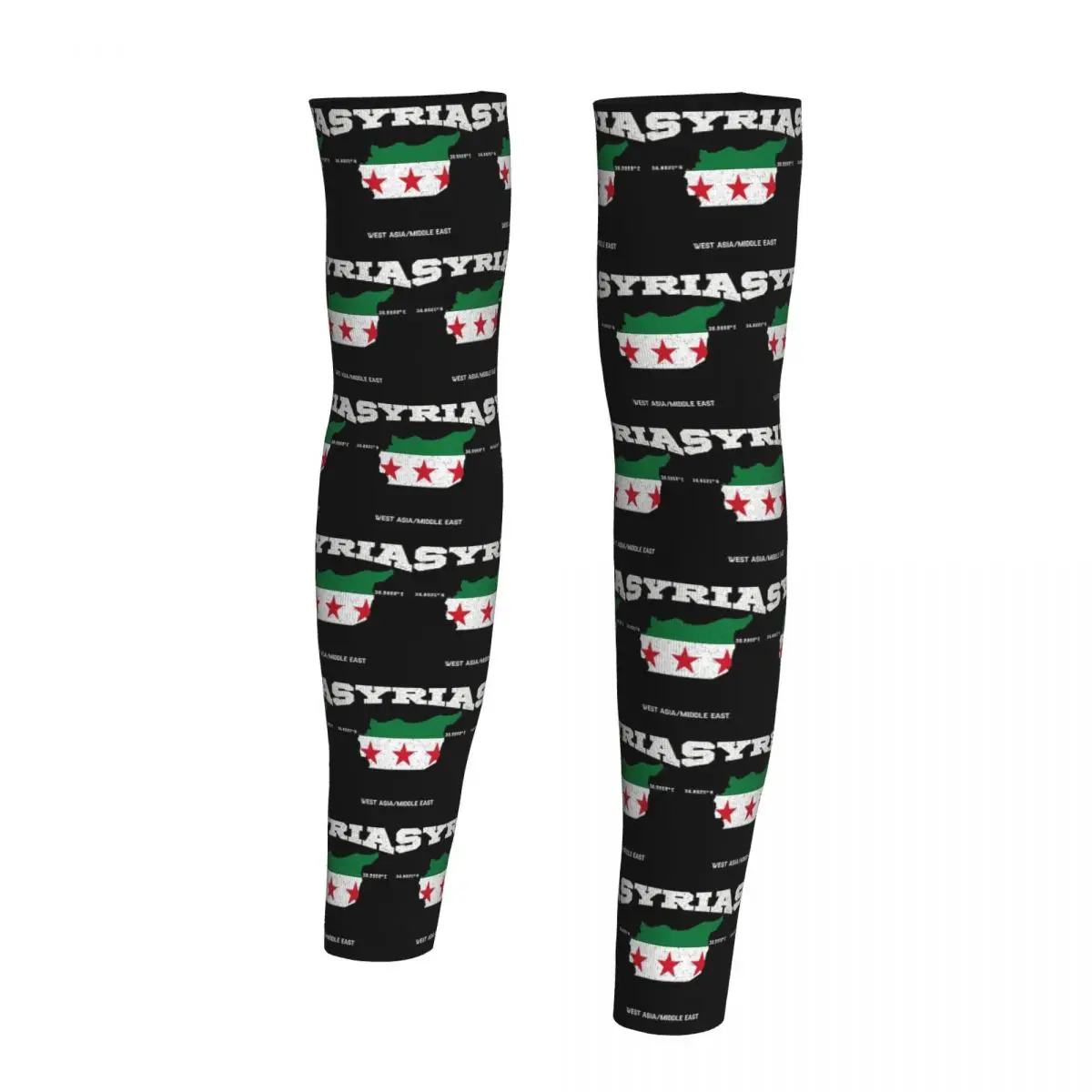 Mapa de la bandera siria, coordenadas de Siria, localización de Siria Mangas de brazo Hombres Mujeres Protección solar UV Tatuaje Cubrir Deportes Ciclismo