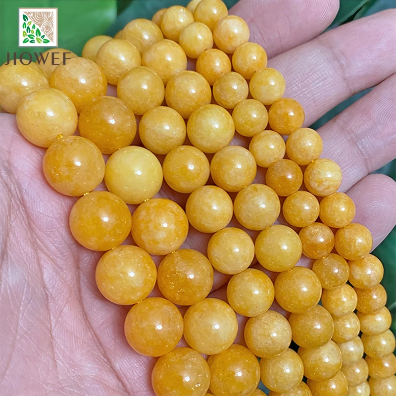 Natural Stone Yellow Chalcedony Jasper Round Beads Diy Charms Bracelet Necklace for Fashion Jewelry Making 15\