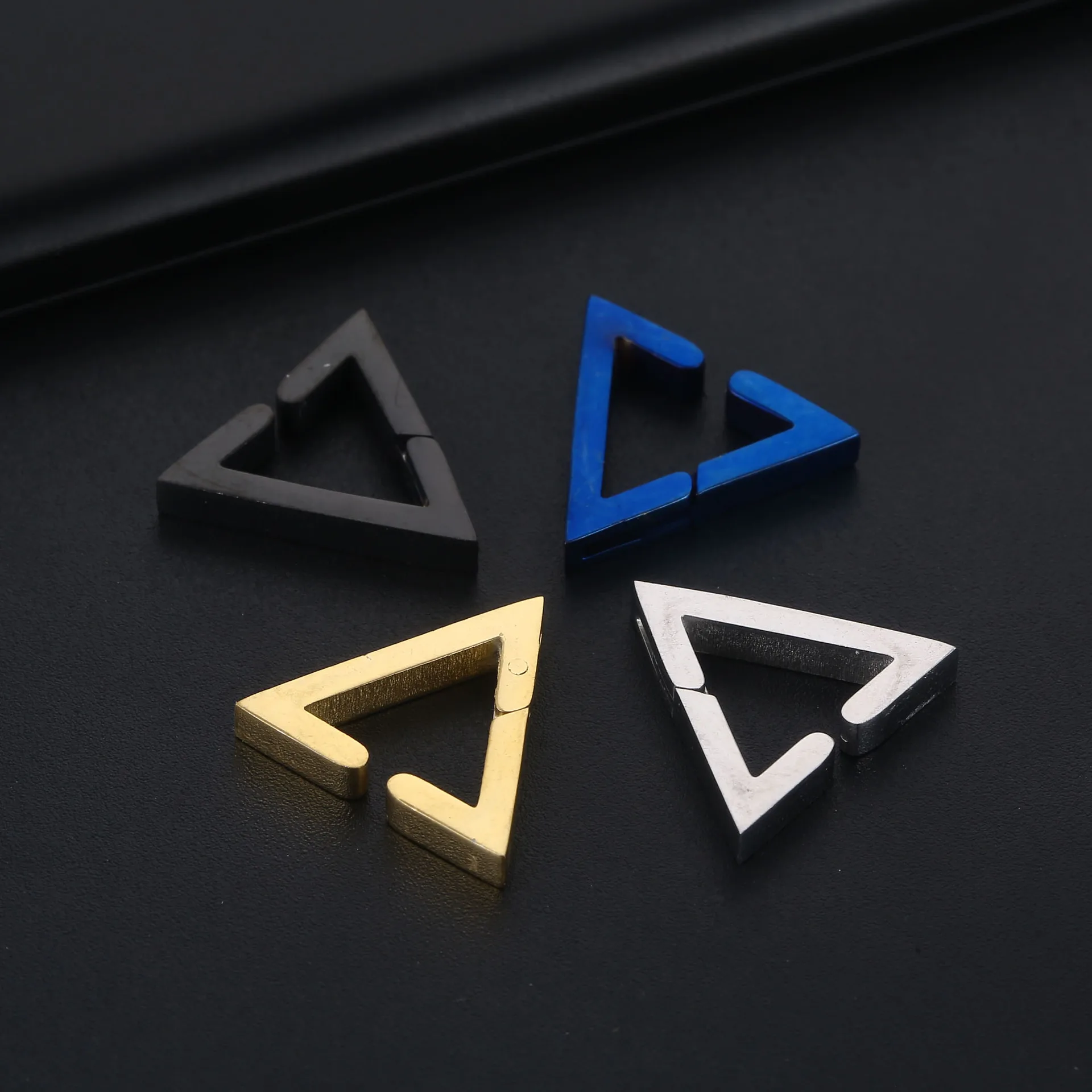 2pcs/3pcs Stainless Steel Non-Piercing Triangle/Square/Round Clip On Ear Stud Cuff Earrings Set For Men Women Unisex